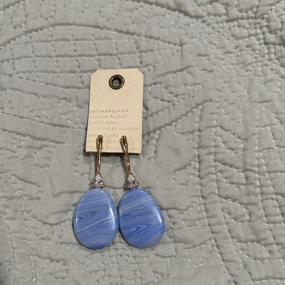 Anthropologie Swirled Blue and Gold Earrings